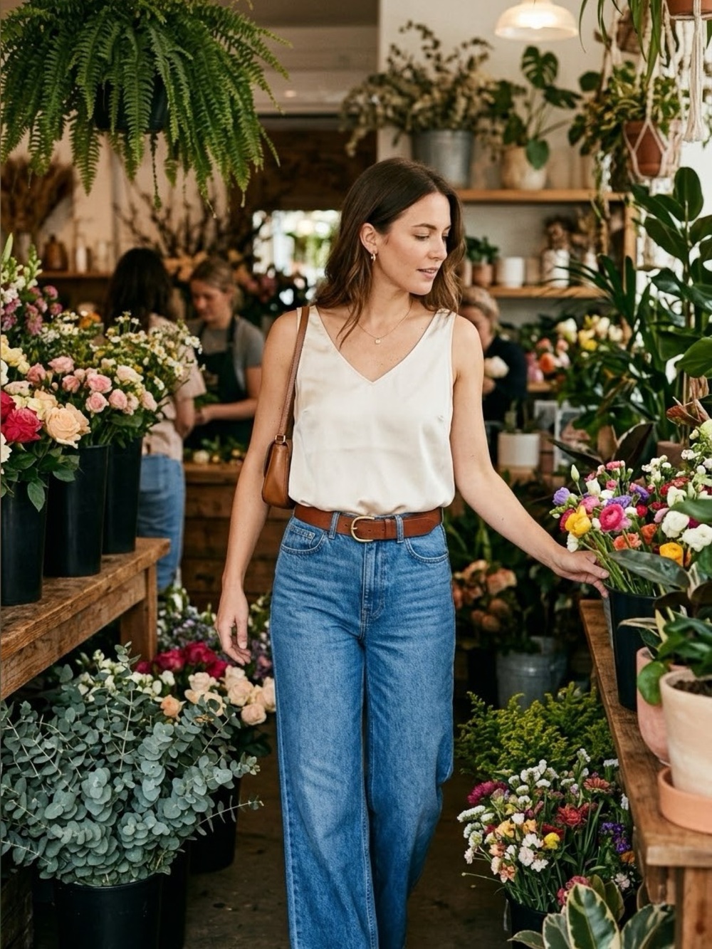 Cream V-Neck Satin Tank Top
